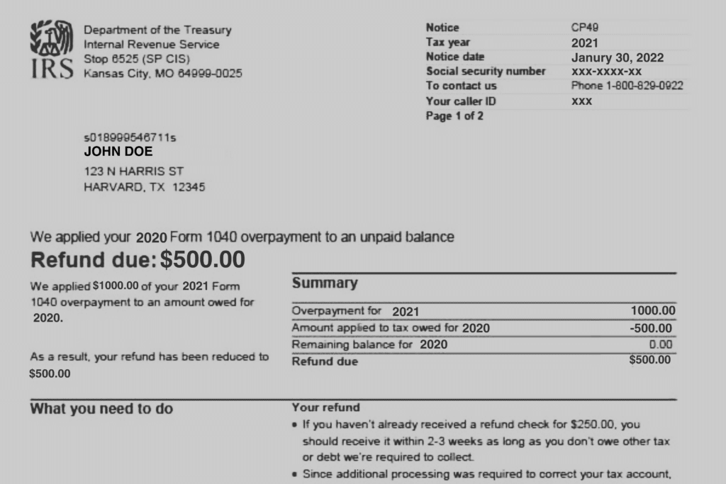 IRS sent CP49 notice to John Doe